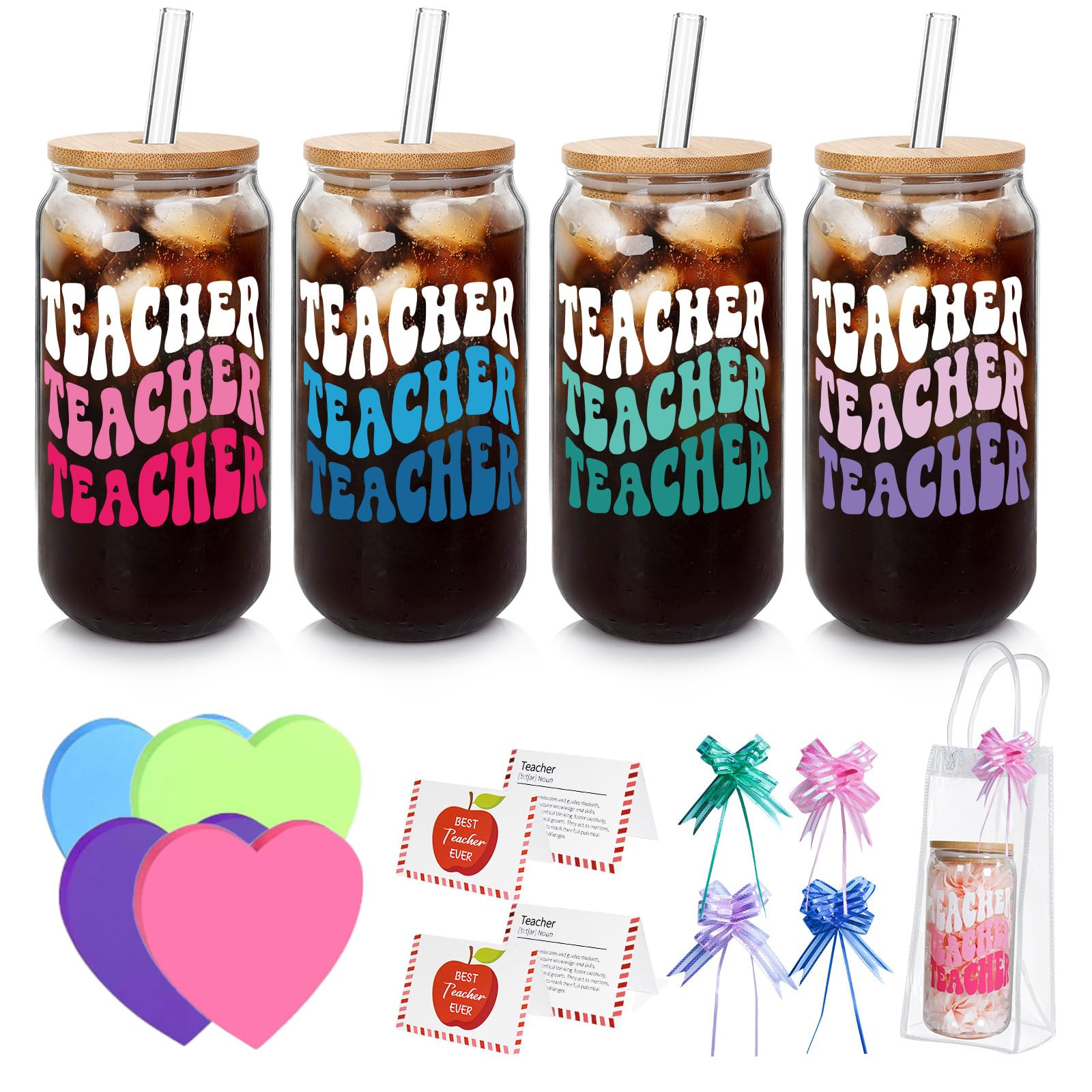 Teacher Appreciation Gifts- 4 Pack End of Year Teacher Gifts for Women Men, 18oz Teachers Glass C... | Amazon (US)