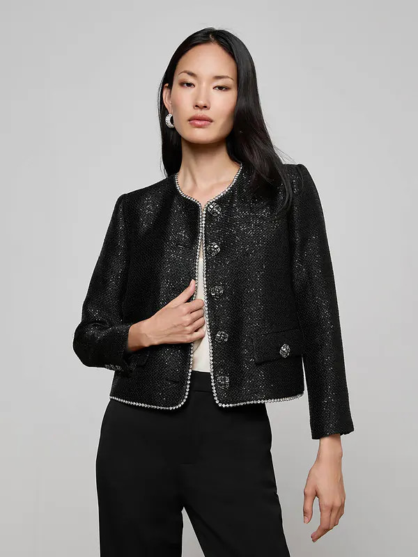 Zell Sequined Tweed in Black Sequin Tweed | L'AGENCE | L'Agence
