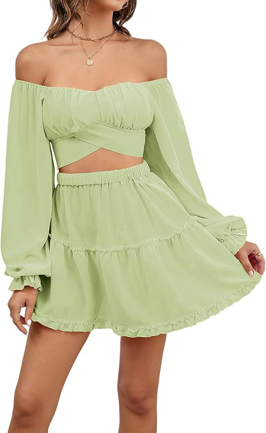 LYANER Women's 2 Piece Outfits Self Tie Knot Crop Top and Mini Skirt Set | Amazon (US)