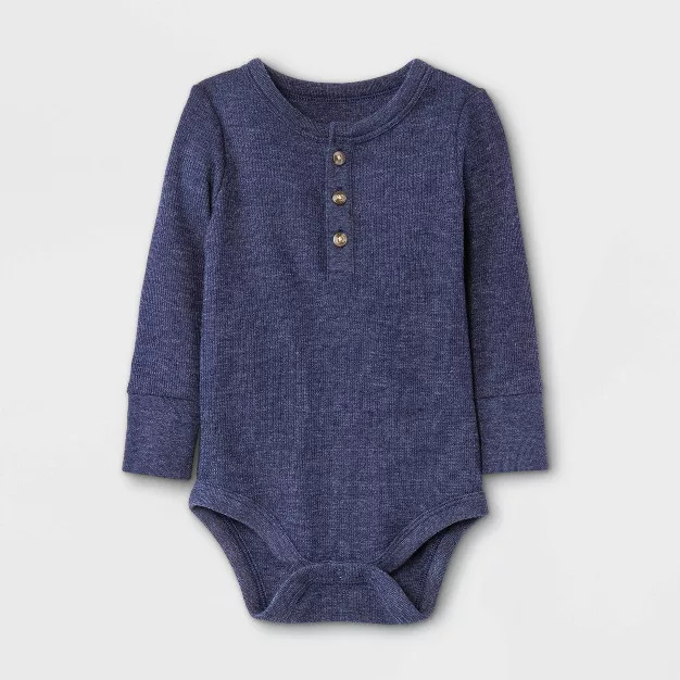 Baby Boys' Henley Thermal Long Sleeve Bodysuit - Cat & Jack™ Navy | Target