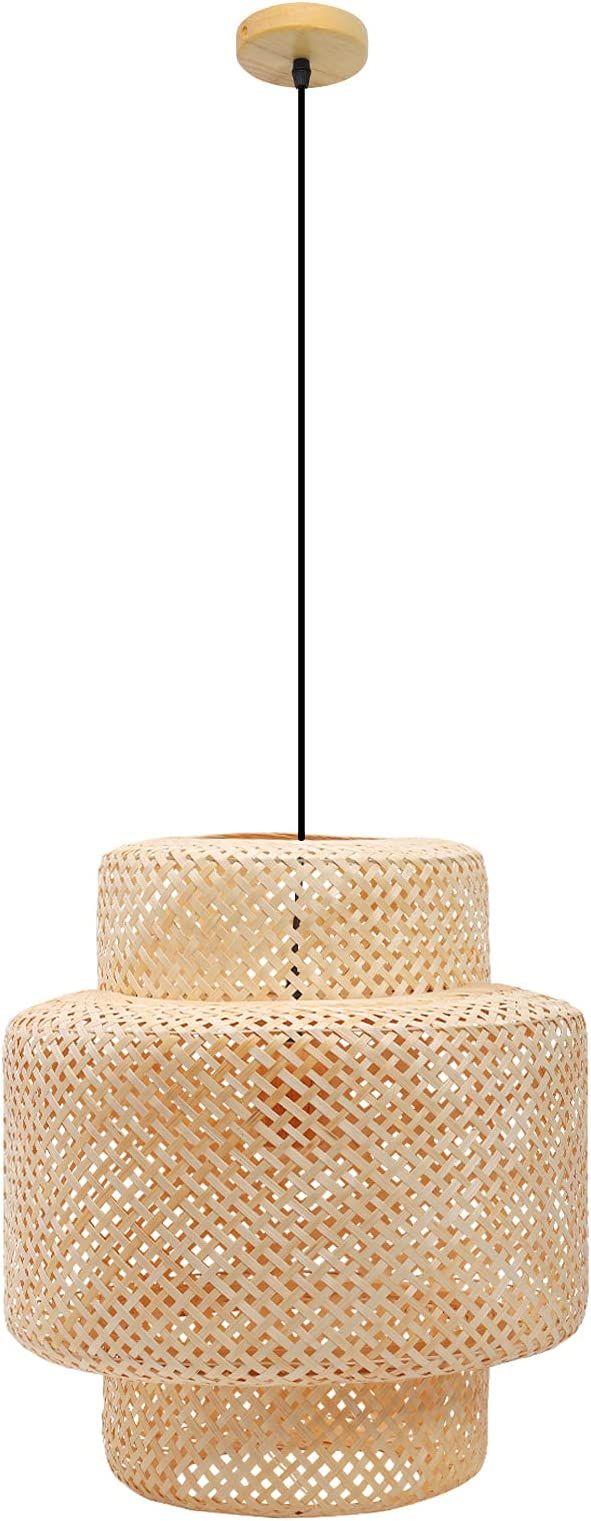 Frontsea Rattan Pendant Lighting for Kitchen | Bamboo Lampshade Handmade Weave Lighting | Wooden ... | Amazon (US)