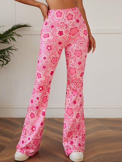 SHEIN MOD Floral Print Flare Leg Pants | SHEIN