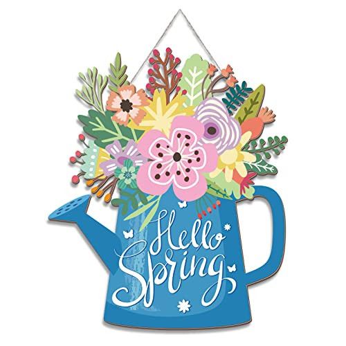 Yookeer Hello Spring Decorations for Home Spring Welcome Wreaths Sign for Front Door for Home Hanging Sign(Hello Spring Style) | Amazon (US)