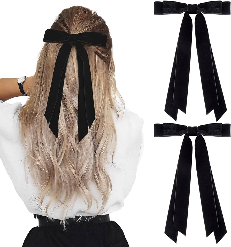 2PCS Velvet Hair Bows Ribbon Hair Clip Black Accessories Ponytail Holder Accessories Slides Metal... | Amazon (US)