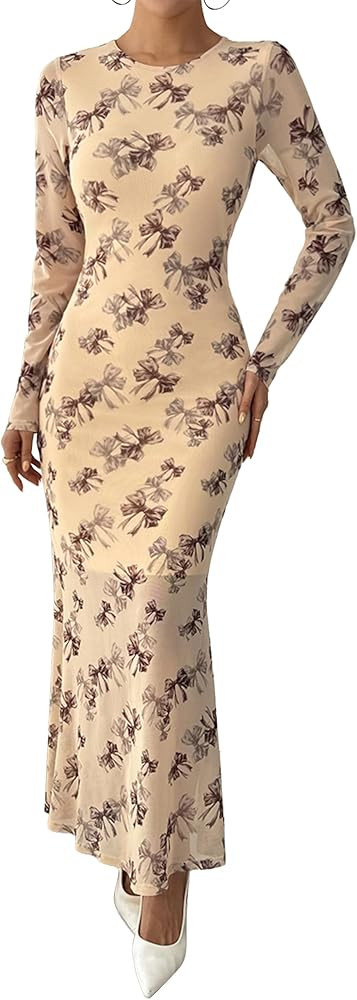 BTFBM Wedding Guest Dresses for Women Fall Fashion 2025 Bodycon Long Sleeve Boho Mesh Party Cockt... | Amazon (US)