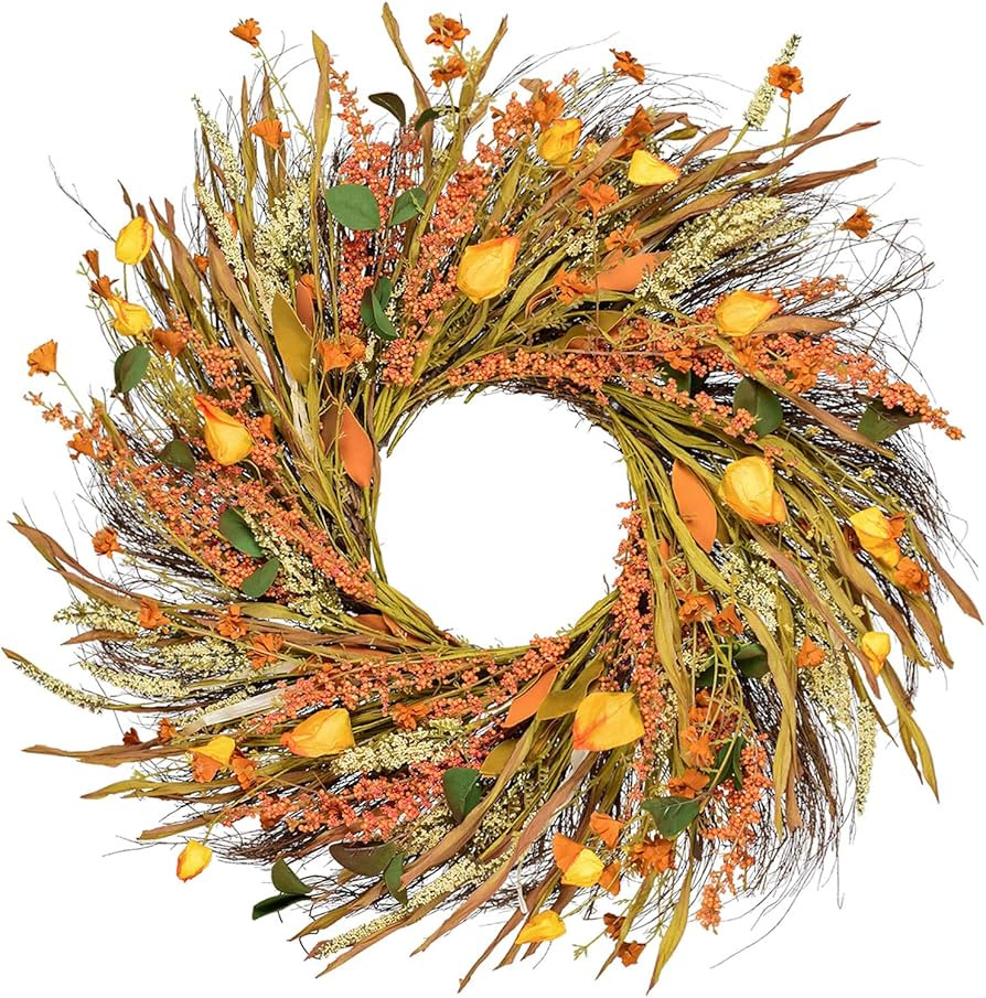 Amazon.com: DearHouse 22 inch Fall Wreath Clearance Front Door Wreath Grain Wreath Harvest Gold W... | Amazon (US)