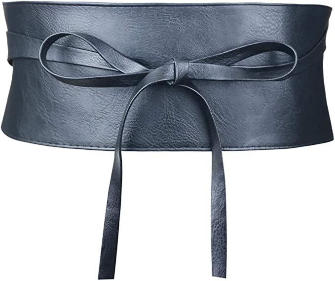 Womens Faux Leather Wide Cinch Belt Waistband Lace Up Wrap Around Obi Bowknot | Amazon (US)