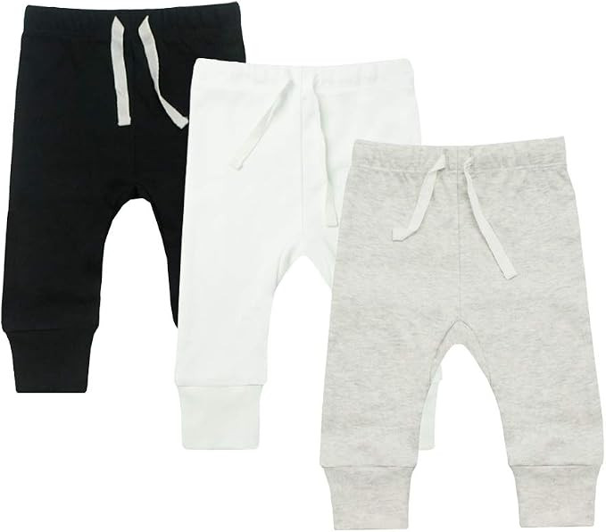 HonesBorn Baby 3 Pack Flexy Pants and Leggings, Infant Boys Girls Tapered Ankle Jogger Pants | Amazon (US)