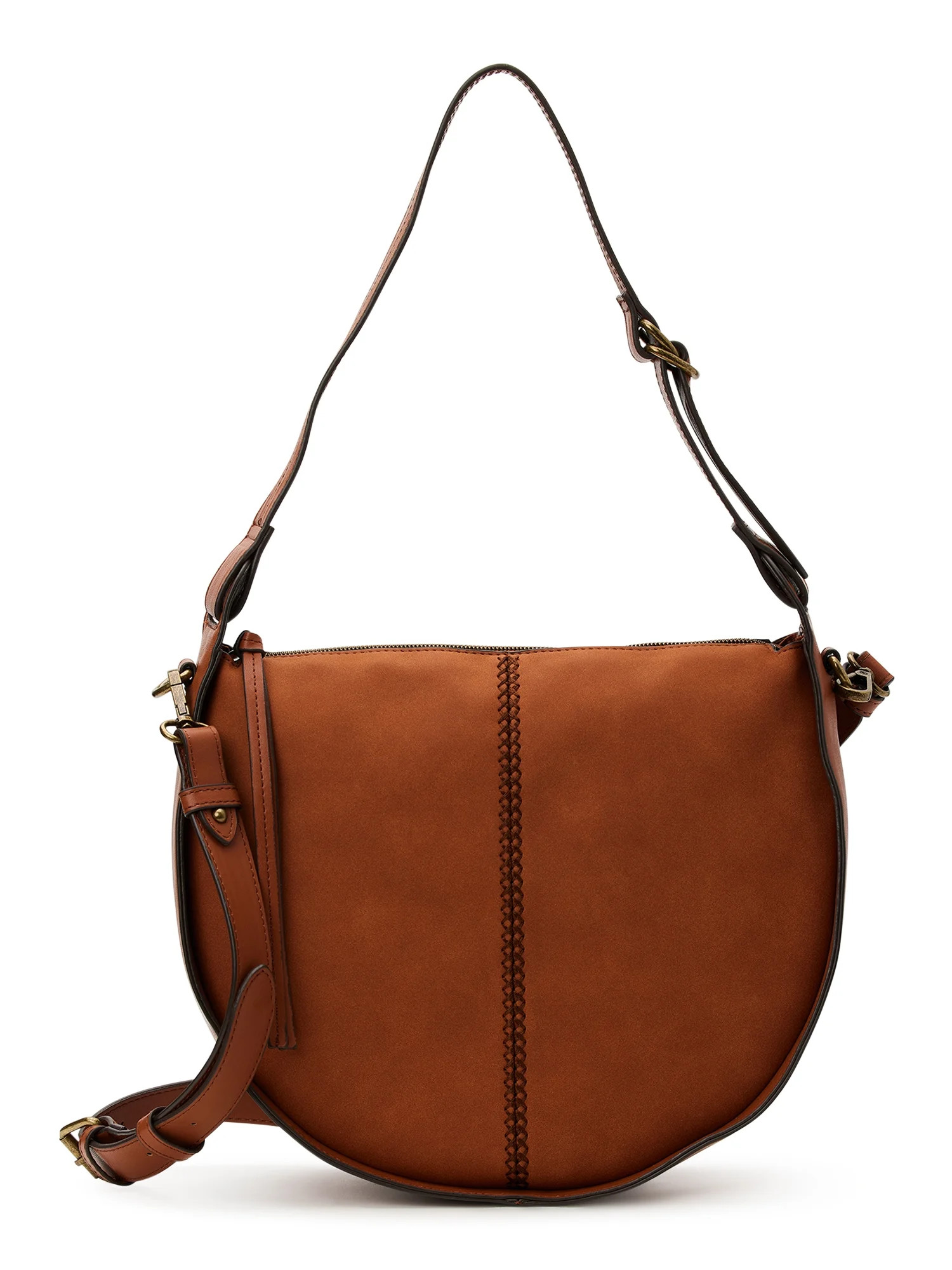 Time and Tru Women's Bryxton Saddle Shoulder Bag with Removable Crossbody Strap,Cognac - Walmart.... | Walmart (US)