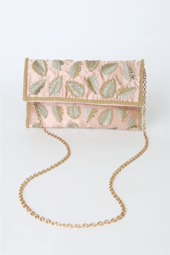 Leaf Your Mark Blush Satin Embroidered Clutch | Lulus (US)