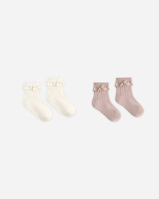 Lace Trim Socks, 2-Pack Rosewood, Natural | Rylee + Cru