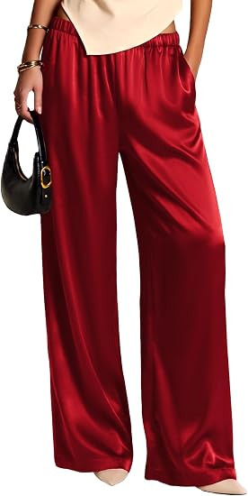 ELLEVEN Satin Pants for Women High-Stretch Waistband Silk Pants | Amazon (US)