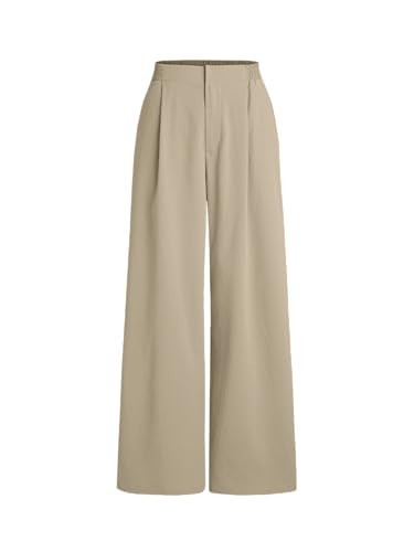 CIDER High Waist Solid Pleated Wide Leg Trousers: Khaki, S | Amazon (US)