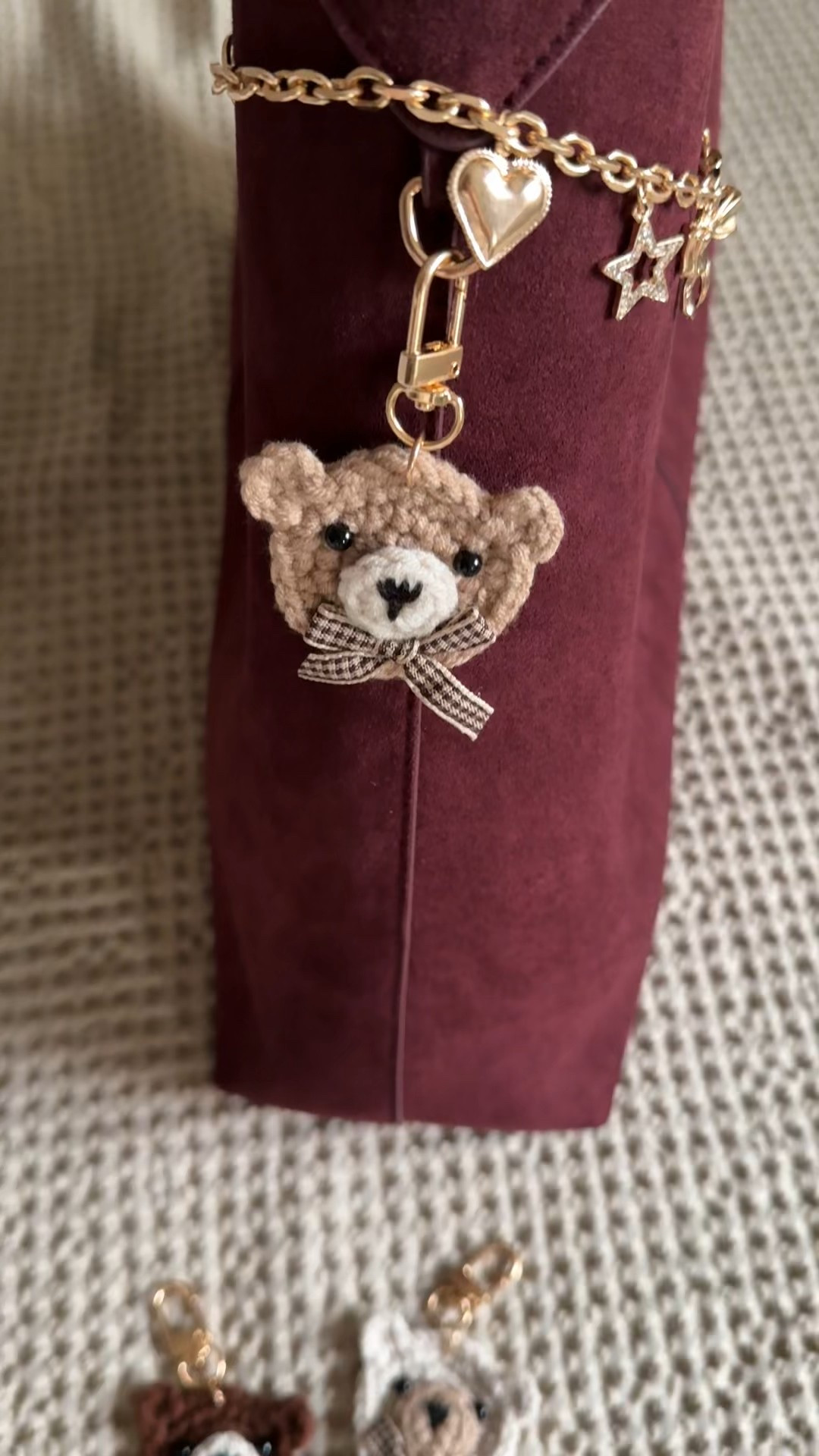 How cute are these bag charms for fall
 🧸🍂

Fall 
Bag charms 
Burgundy Bag

#LTKSeasonal #LTKStyleTip #LTKItBag