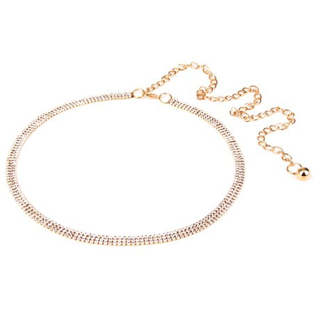 Stylish Womens Skinny 3 Row Crystal Chain Belt Hip Waist Chain Gold | Walmart (US)