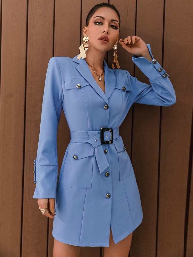 Glamaker Button Front Belted Blazer Dress | SHEIN