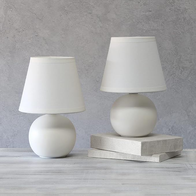 Simple Designs LT2008-OFF-2PK Mini Ceramic Globe Table Lamp 2 Pack Set, Off-White | Amazon (US)