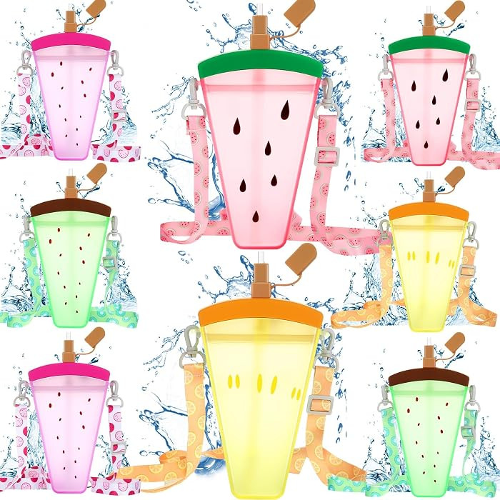 Patelai 8 Pcs 10.5oz Cute Water Bottles with Straw Kawaii Ice Cream Cups Leak Proof Drinking Bott... | Amazon (US)