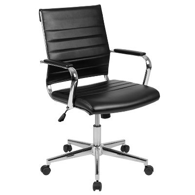 Merrick Lane Black Mid-Back Faux Leather Home Office Chair With Pneumatic Seat Height Adjustment And 360° Swivel | Target