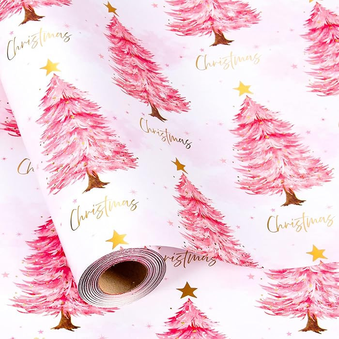 MAYPLUSS Christmas Wrapping Paper Roll, 17IN X 16.5FT Pink Gift Wrapping Paper Featuring Christma... | Amazon (US)