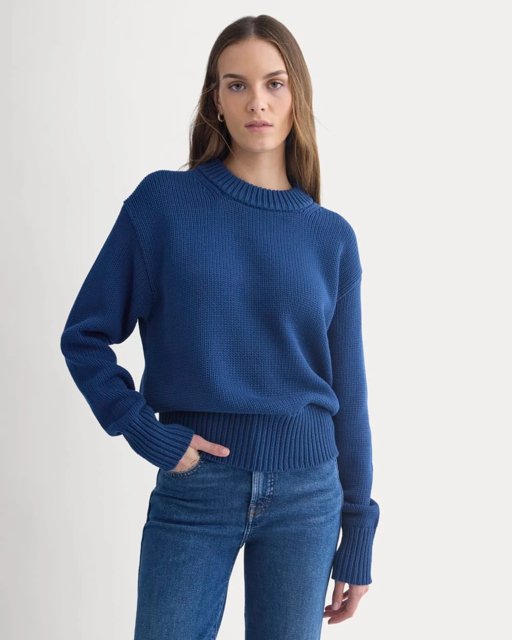 Everlane Oversized Cocoon Crew Neck Sweater in Elevated Cotton In Estate Blue, Size Large | Everlane