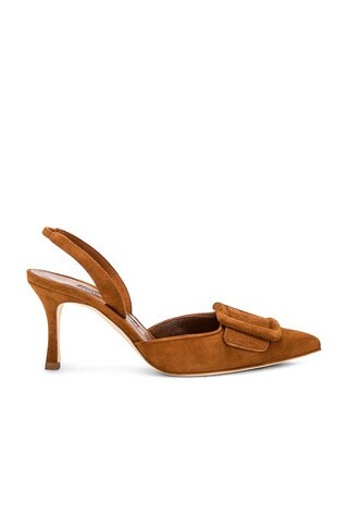 Manolo Blahnik Maysli 70 Suede Slingback Pump In Medium Brown in Brown | FWRD 