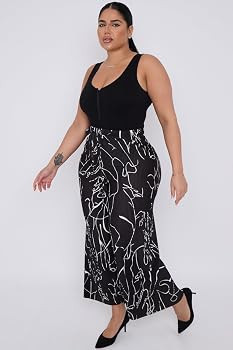Women's Wide Leg Printed Pants, Black and White Abstract Print, Elastic Waist | Amazon (US)