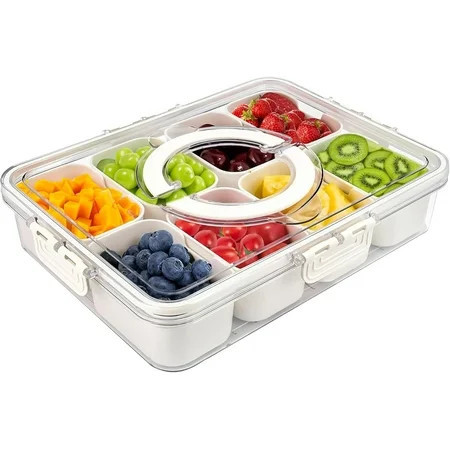 WZW Snackle Box Container with Sealed Lid – Portable BPA-Free Snack Box with Foldable Handle, Divided Serving Tray for Fruit, Candy, Nuts – Perfect for Travel, Picnic, Beach & Party 11.8" x 8.8" ﻿ | Walmart (US)