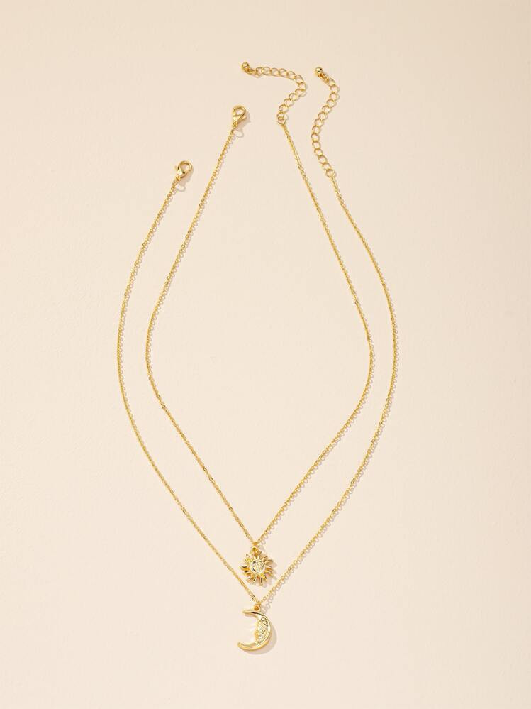 2pcs Moon & Sun Pendant Necklace | SHEIN