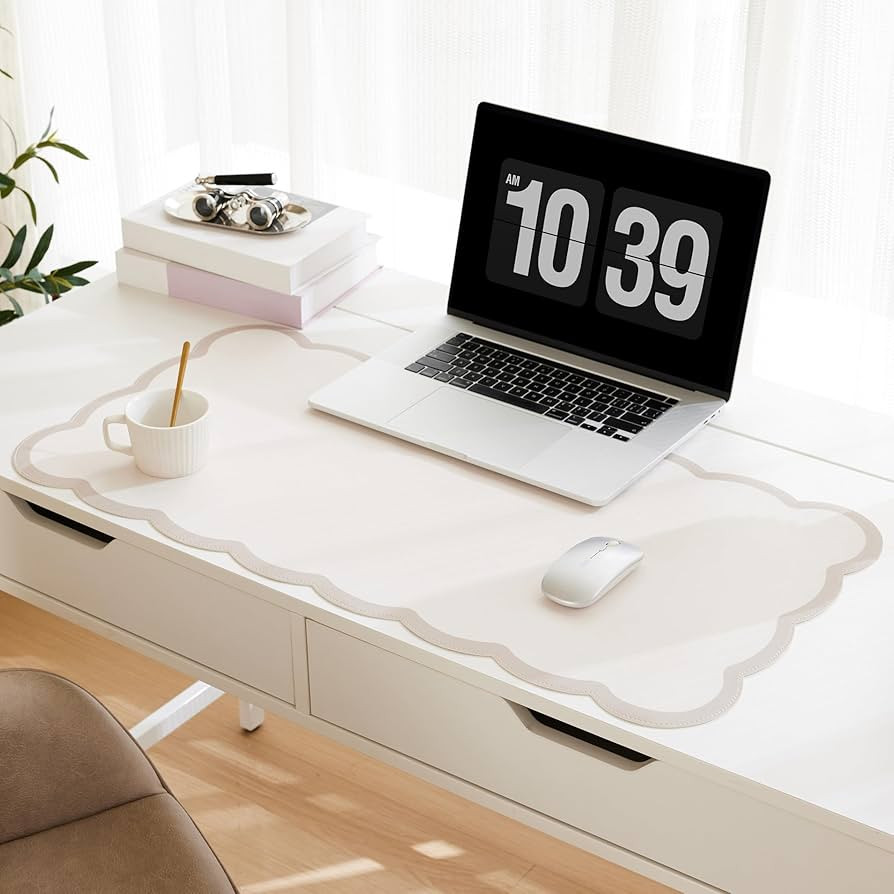 Ohocut Scalloped Desk Mat, 31.5" x 15.7" Large Cute Beige Khaki Aesthetic Desk Accessories, PU Le... | Amazon (CA)