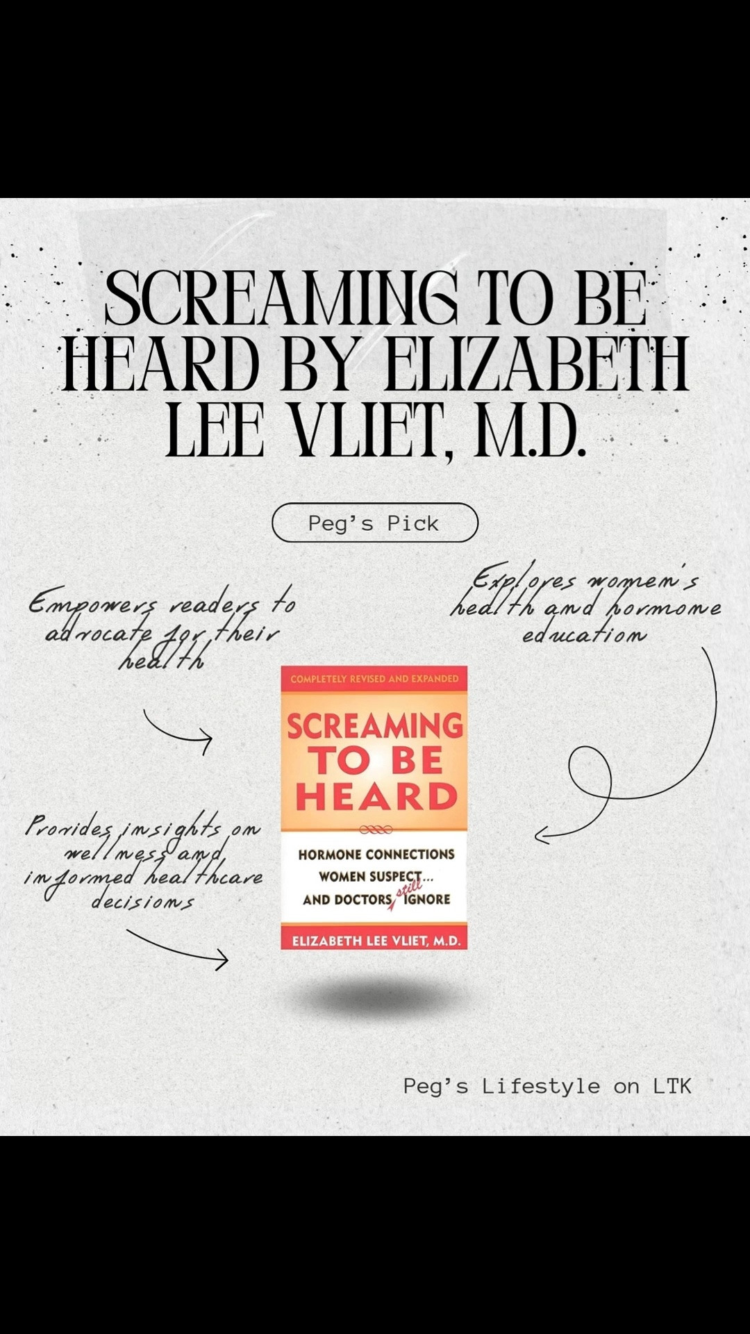 A powerful and eye-opening read 📖✨

Screaming to be Heard: Hormonal Connections Women Suspect... and Doctors Still Ignore by Elizabeth Lee Vliet, M.D. explores women's health, hormones, and the importance of advocating for yourself when it comes to your well-being. A thought-provoking book filled with valuable insights and information.

Linked on my LTK ❤️

#BookRecommendation #WellnessReading #WomensHealth #PersonalGrowth #WellnessJourney

#LTKselfcare