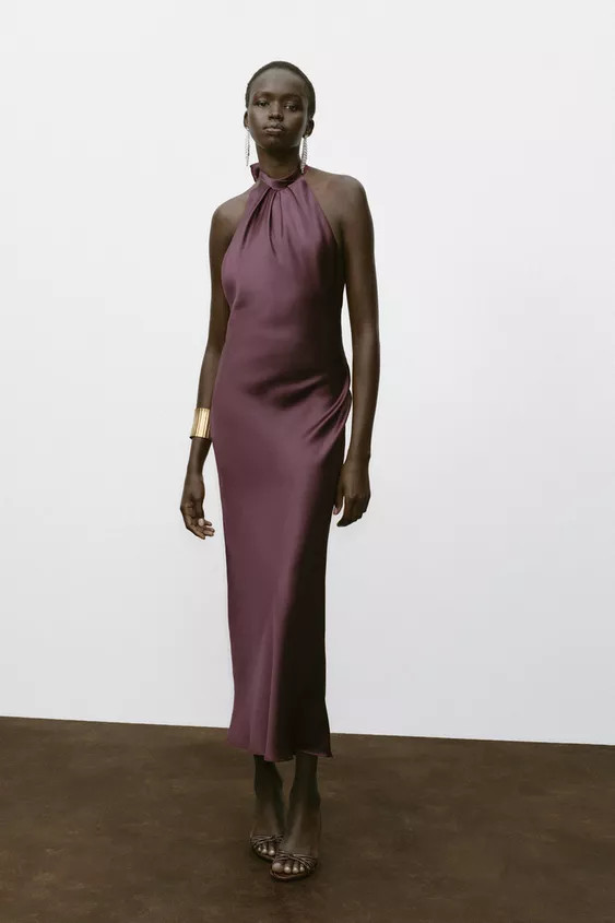 OPEN BACK SATIN EFFECT MIDI DRESS | Zara US