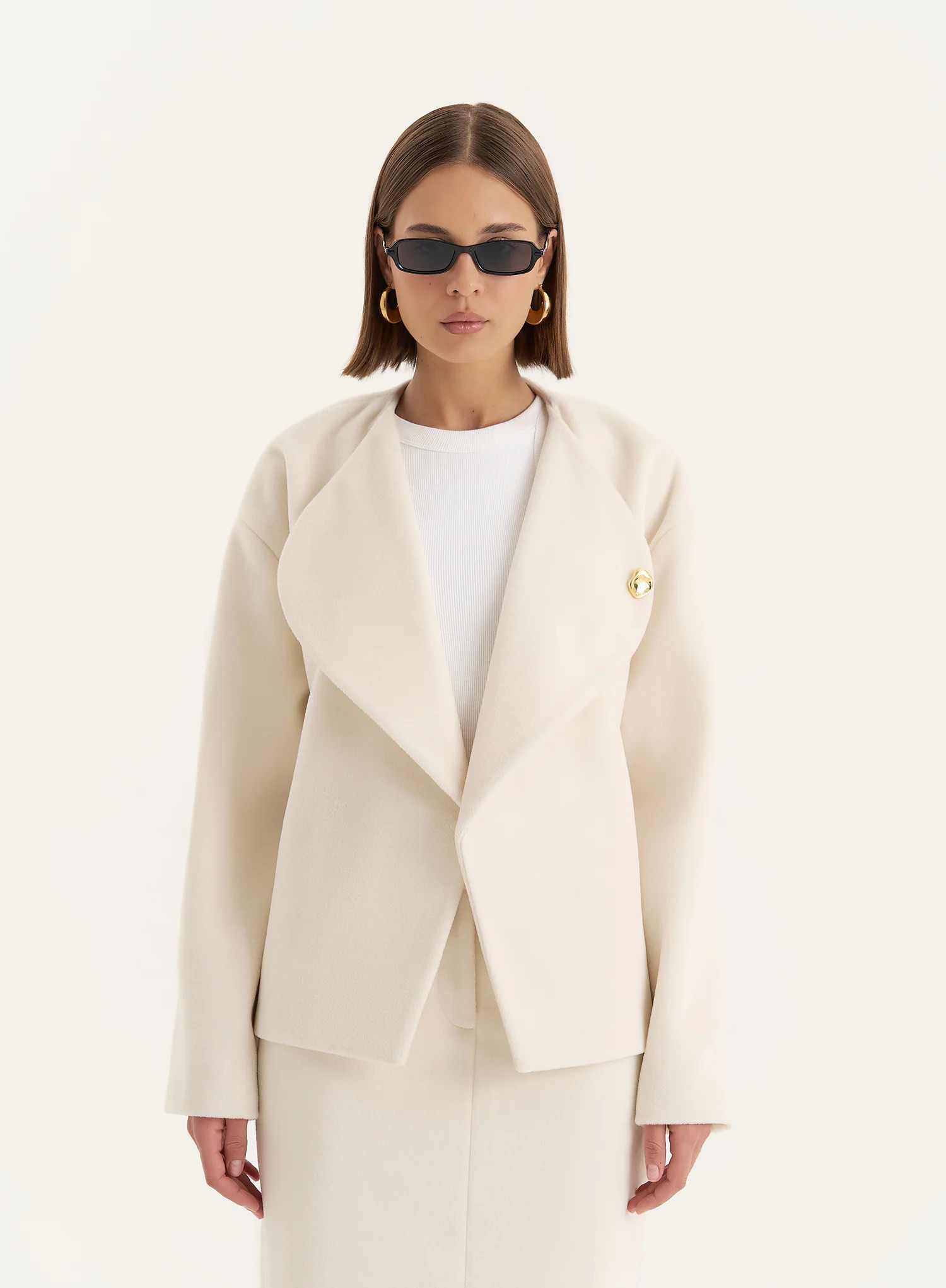 Cream Wool Blend Oversized Lapel Jacket- Shelly | 4th & Reckless