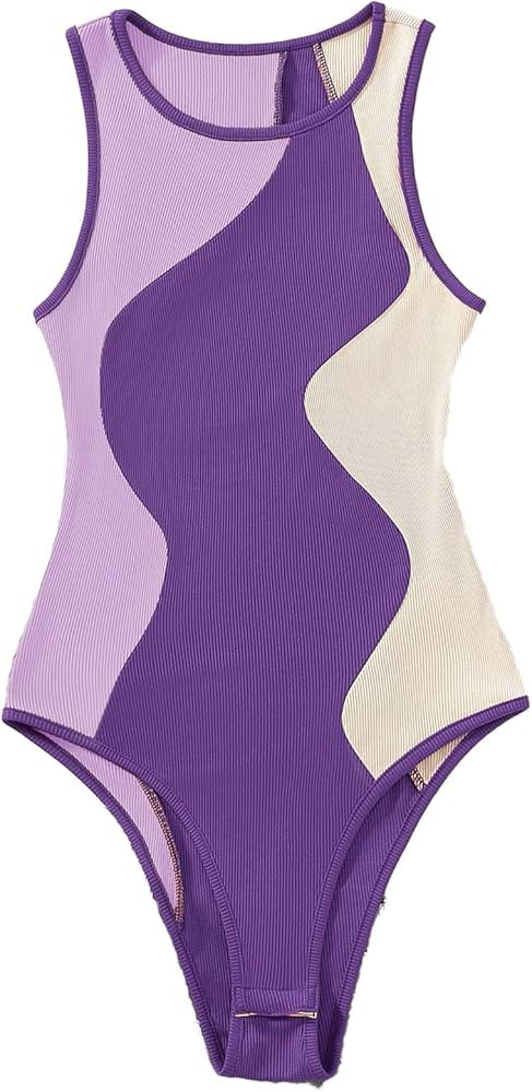 Verdusa Women's Color Block Sleeveless Scoop Neck Tank Bodysuit Top | Amazon (US)