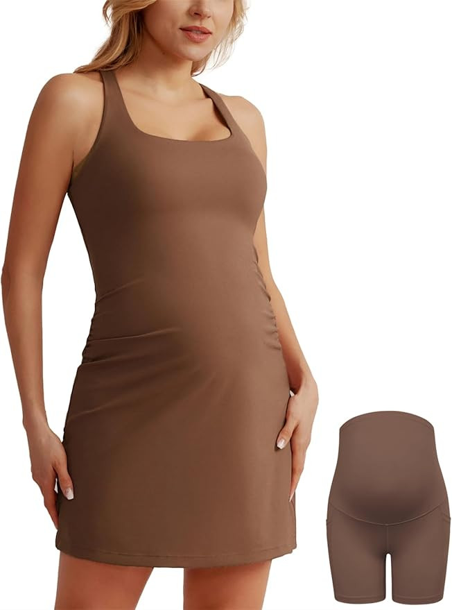 Maacie Maternity Tennis Dress with Shorts & Built in Bra Scoop Neck Sleeveless A-line Workout Gol... | Amazon (US)