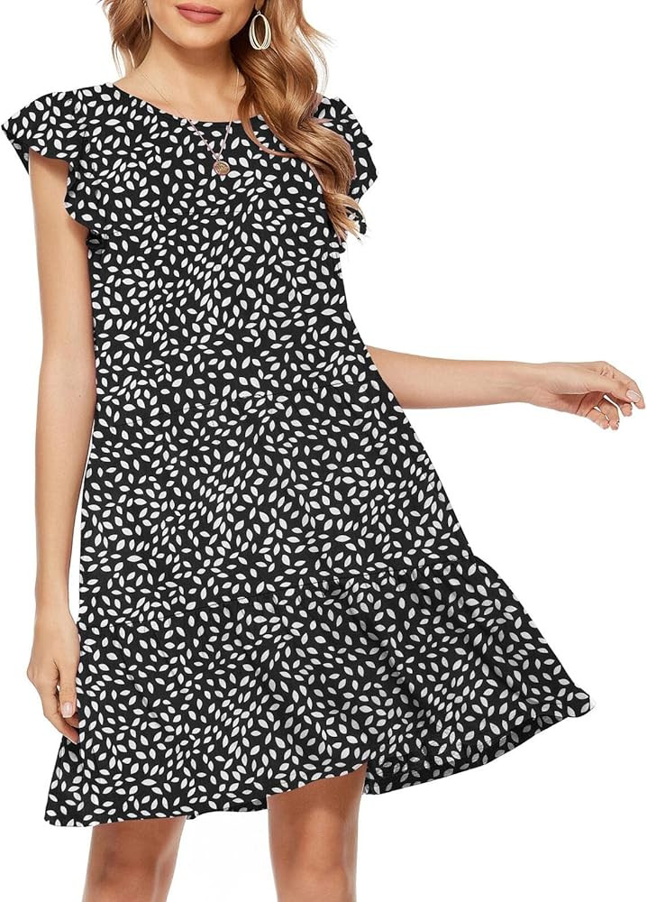 Berydress Women's Casual Boho Beach Summer Mini Dresses Crew Neck Sleeveless Ruffle Babydoll Dres... | Amazon (US)