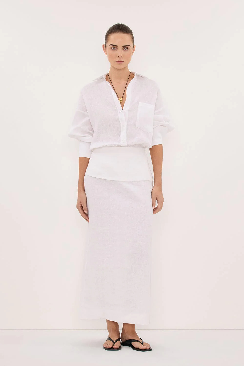 YARA WHITE LINEN FOLDOVER MIDI SKIRT | DISSH