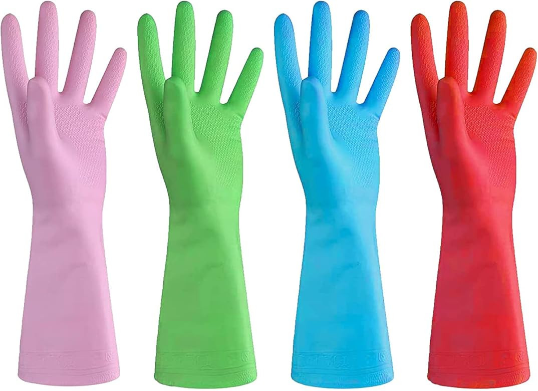 URBANSEASONS Dishwashing Rubber Gloves for Cleaning – 4 Pairs Household Gloves Including Blue, ... | Amazon (US)
