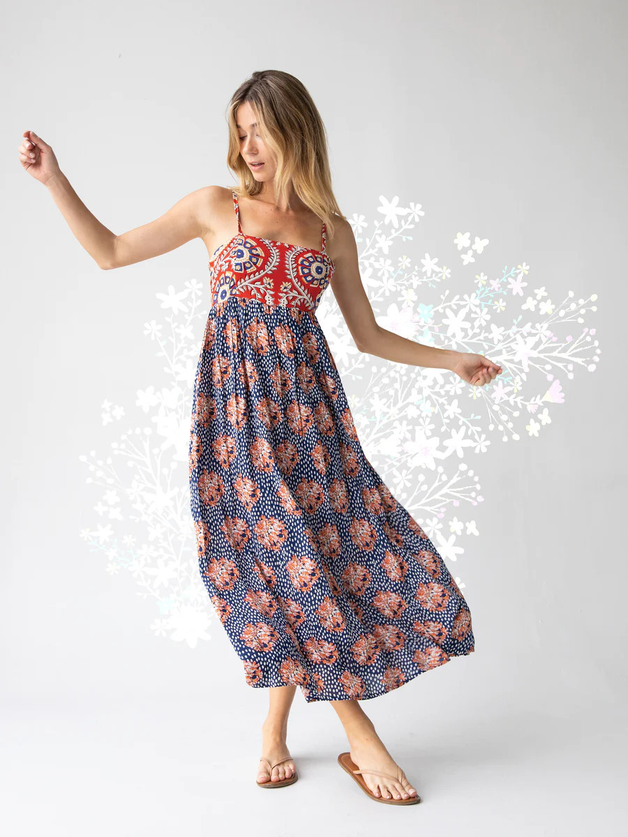Bailey Maxi Dress - Navy Red Mix Print | Natural Life