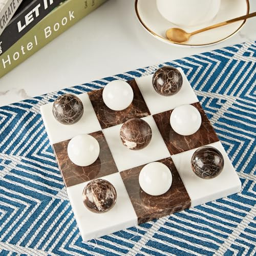 White and Brown Marble Tic Tac Toe Game Board, Natural Stone Checkerboard, 7x7 Inch Premium Handcrafted Marble Game Board, Luxury Home Decor, Tabletop Decor for Living Room, Office | Amazon (US)
