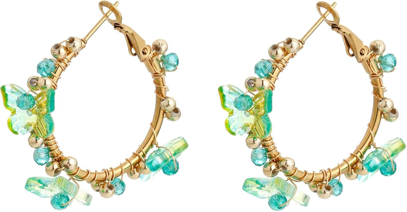 Flower Hoop Earrings, Boho Beaded Hoop Earrings Daisy Hoop Earrings Floral Hoop Earrings | Amazon (US)