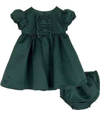 Baby Girls Bubble-Sleeve Triple-Bow-Detailed Satin Fit-And-Flare Dress | Dillard's