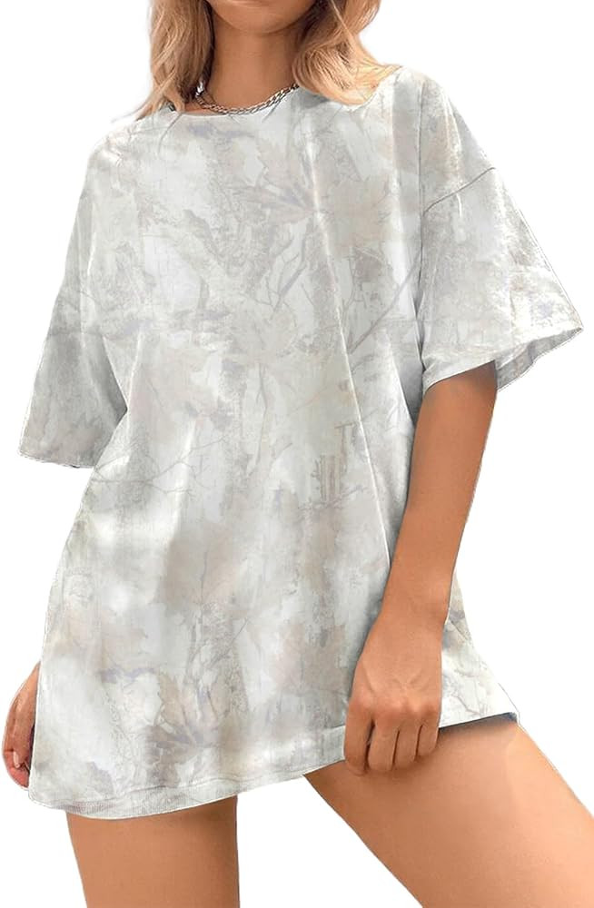 Camo Print Oversized T Shirts for Women Short Sleeve Graphic Print Crew Neck Baggy Shirts Cute Tu... | Amazon (US)