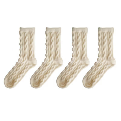 Anna-Kaci Women's 4 Pairs Cable Knit Quarter Socks Soft Stretch Fabric Cozy Everyday Wear- Beige | Target