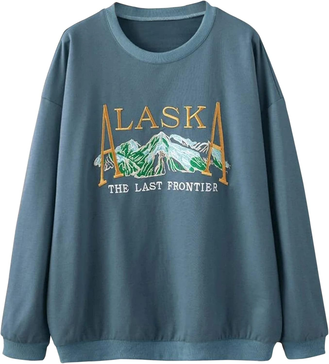 MISSACTIVER Women’s Vintage Oversized Alaska Letter Graphic Embroidery Pattern Sweatshirt Crew ... | Amazon (US)