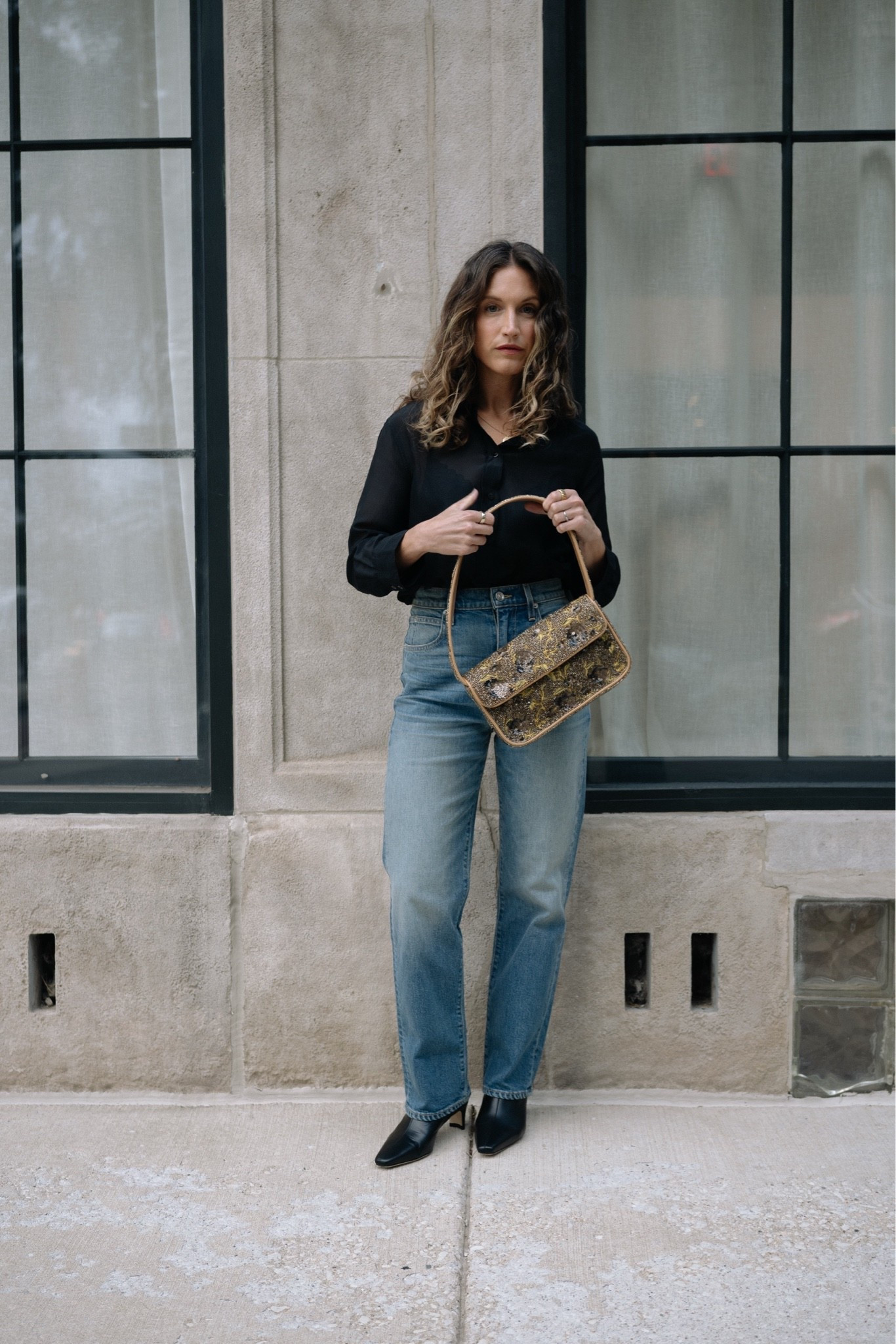 Fall Date Night Look with @neimanmarcus 

Here’s what I’m wearing for my next date night - all from @Neiman Marcus 

A sheer silk blouse, unbuttoned just enough with some classic, almost casual jeans, a heeled ankle boot, and, always, a little statement bag (this one is giving vintage - obsessed!)

L’Agence Sheer Silk Blouse - TTS
SLVRLAKE Jeans - I sized up
Staud Ankle Boots - I go up a half size to allow for socks
Staud Beaded Bag

#neimanmarcuspartner

#LTKOver40 #LTKPetite
