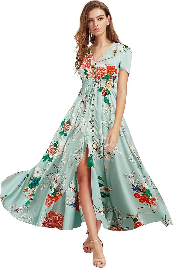 Milumia Women Button Up Floral Print Party Split Flowy Maxi Dress | Amazon (US)