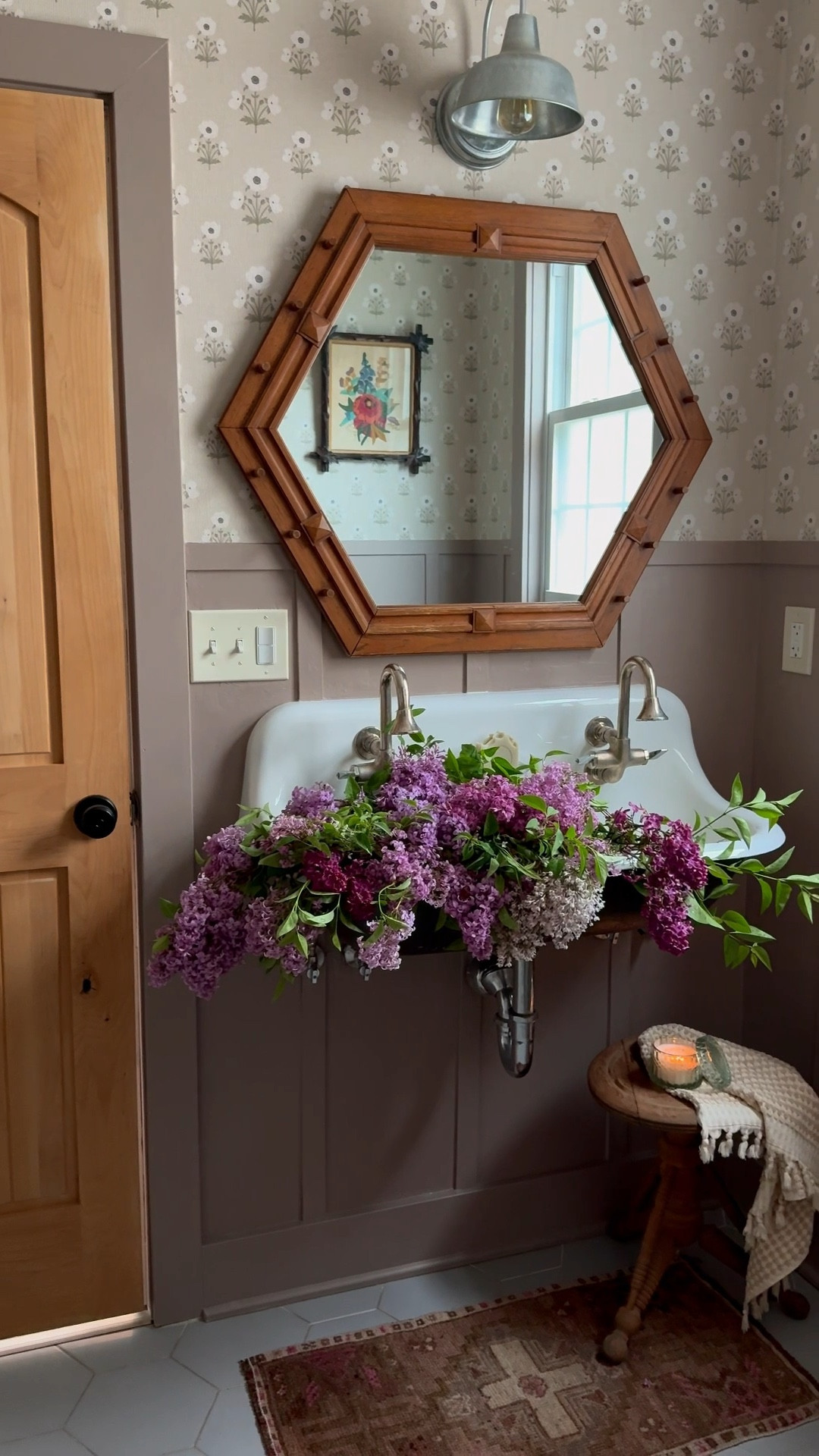 Lilacs in my Sage Home bathroom look beautiful with the new Windflower wallpaper! 

#LTKHome