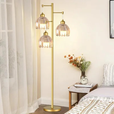 Gold Floor Lamp For Living Room,Bedroom,Tree 3 Light Standing Lamp Mid Century Modern Brass Tall Floor Lamps Vintage Retro Floor Lights Glass Flower A | Wayfair North America