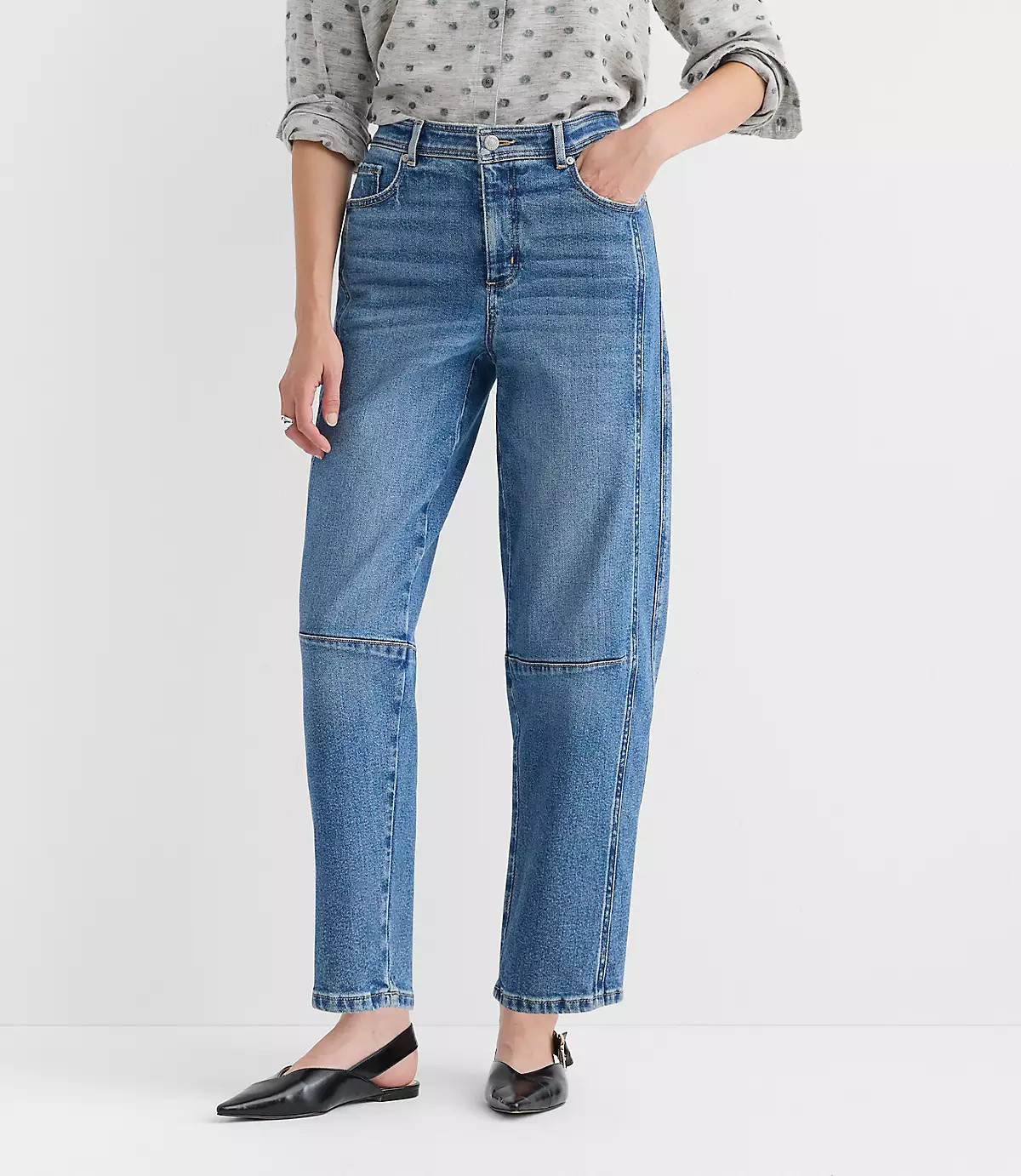High Rise Barrel Jeans in Classic Mid Wash | LOFT